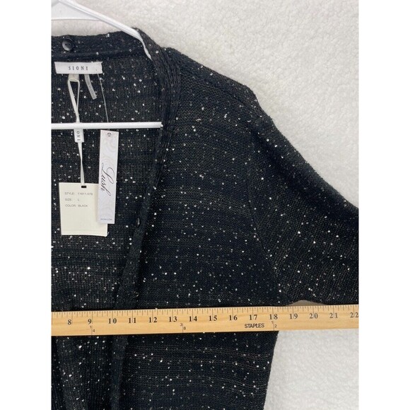 Sioni Sequin Cardigan Women’s Size L Long Sleeve Open Front Black Sparkle NWT - Picture 4 of 9